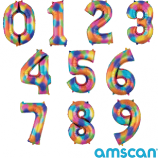 Shaped Rainbow Splash 34" Number Balloon 0-9 - Inflated